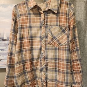 Plaid Button-Up Shirt in Brown and Blue